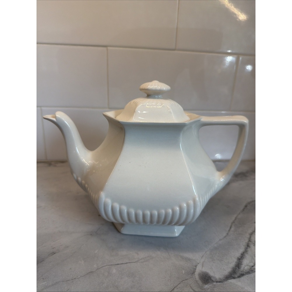 Wm Adams & Sons Micratex England Real English Ironstone Hexagon Teapot Off White